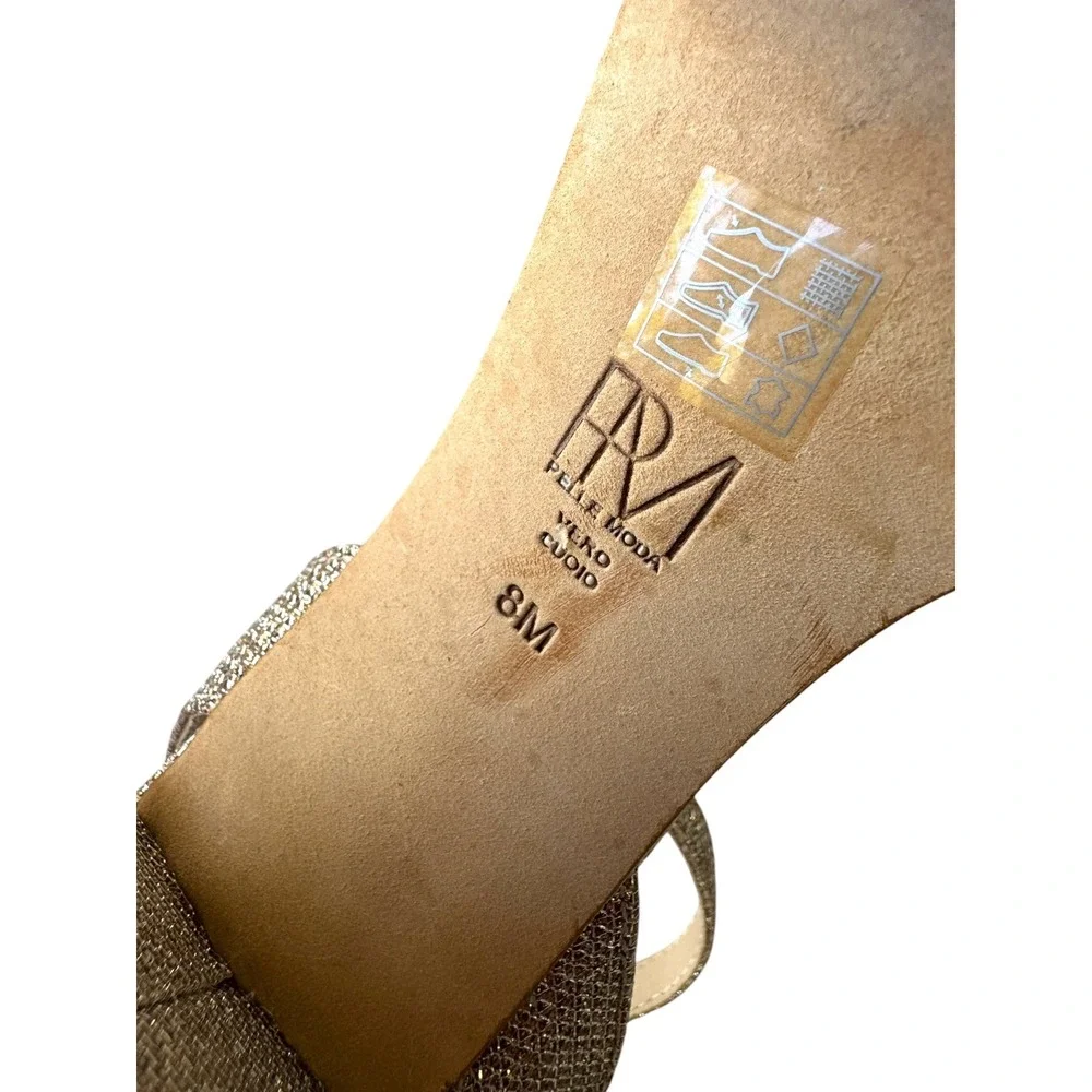 Pelle Moda Brynn Gold Glitter Heels Womens 8 Block Heel Strappy Sandals Cocktail